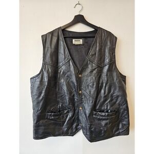 Duke Haband Leather Vest Mens 2XL Black Patchwork Western Biker Pockets Lined